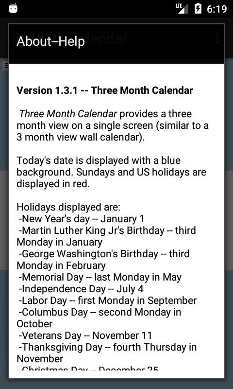 Three Month Calendar