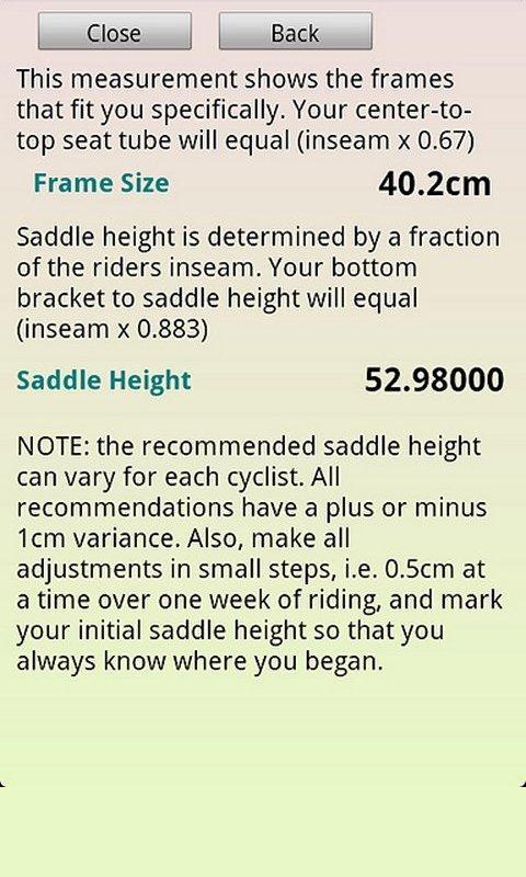 Bicycle Fit - Sizing Calc