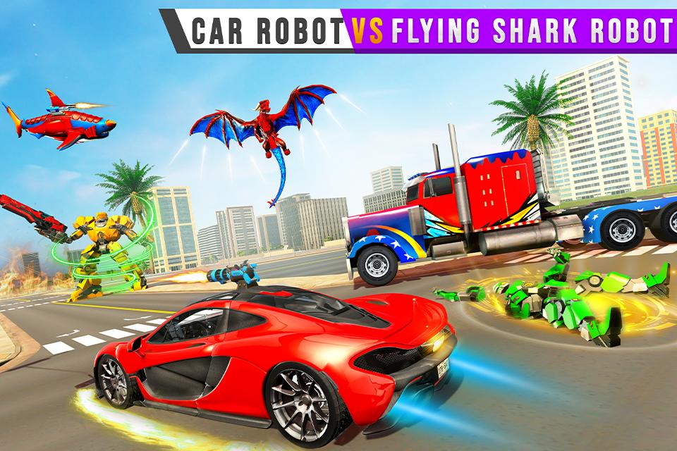 Police Shark Robot Car Game